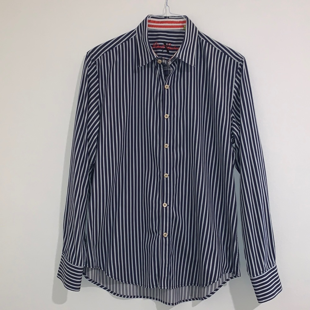 Robert Graham Blue and White Stripe Dress Shirt